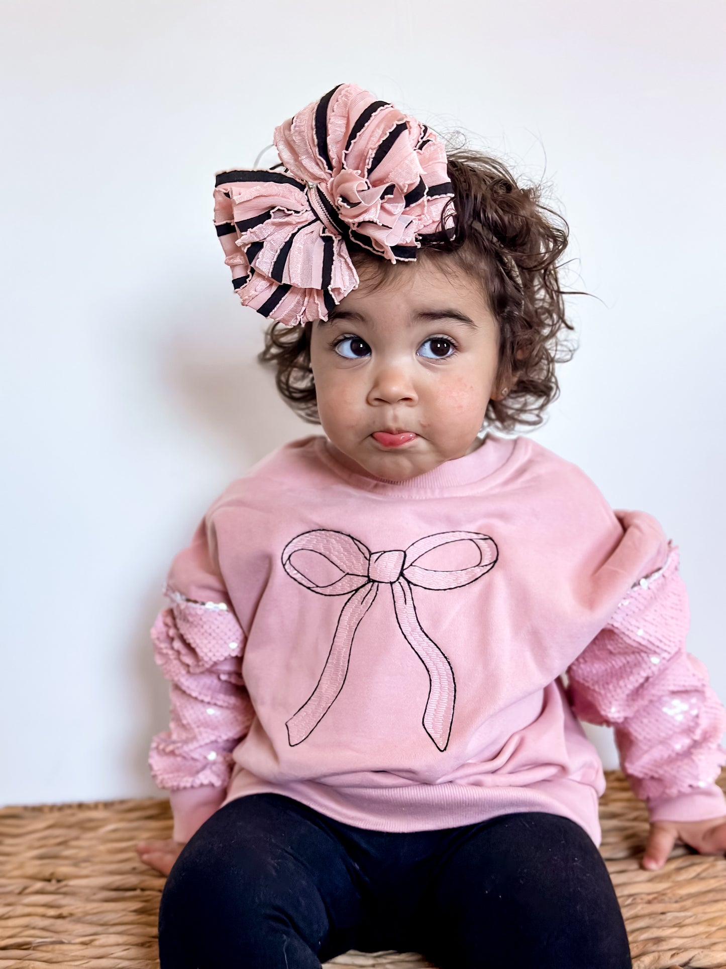 Bow Sequin Sleeve Crewneck