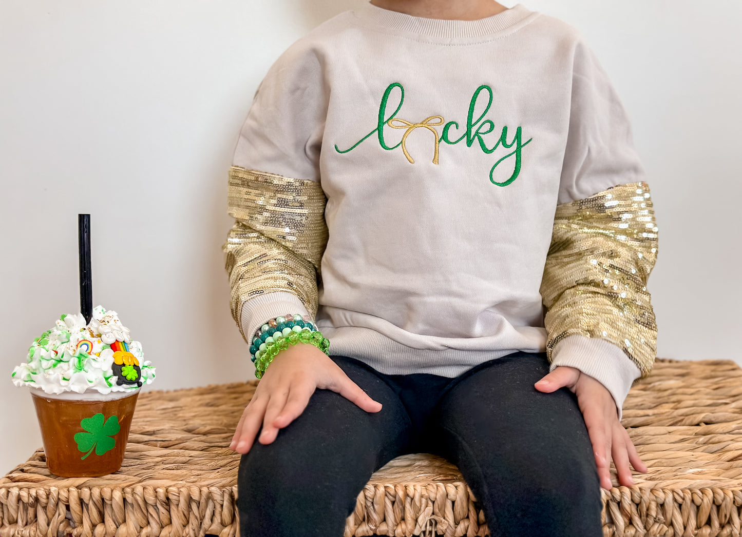 Lucky Sequin Sleeve Crewneck