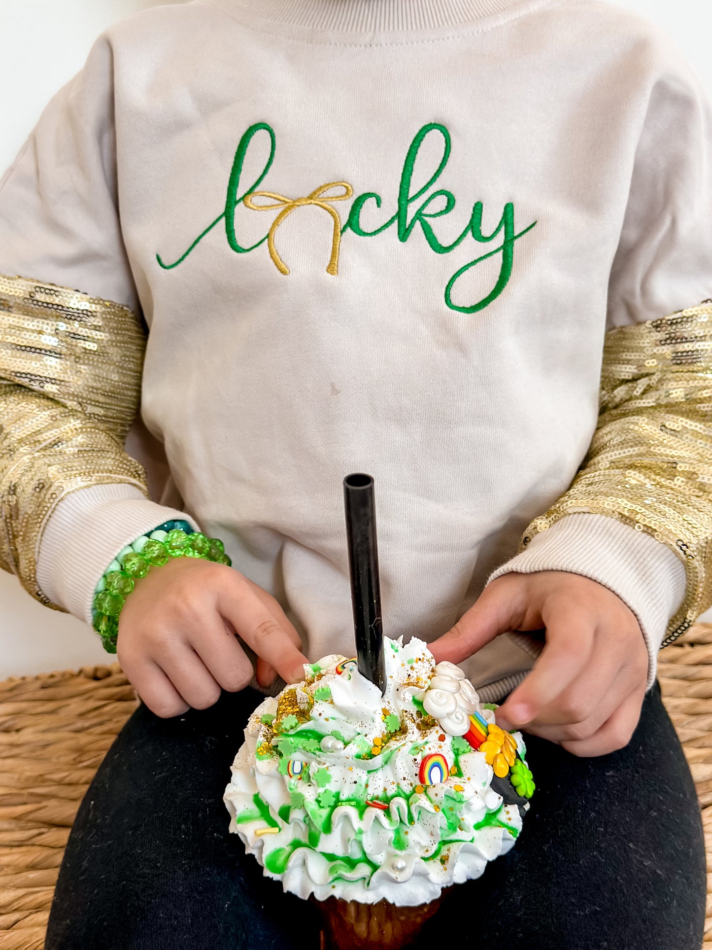 Lucky Sequin Sleeve Crewneck