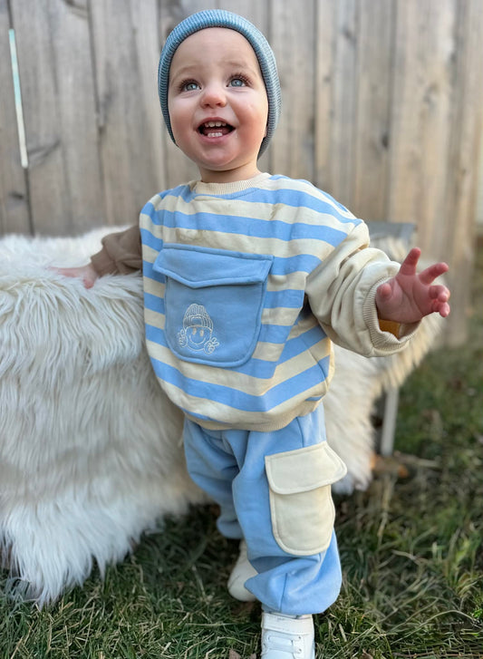 4T Blue Retro Set with Beanie Smiley